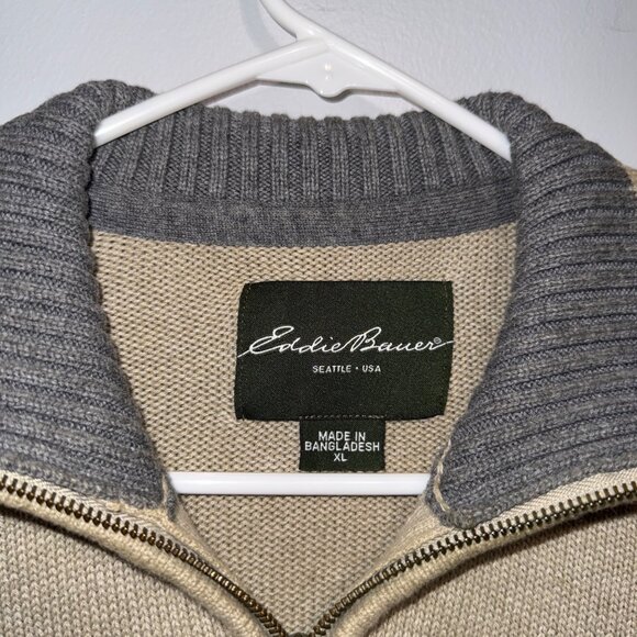 Eddie Bauer Tan Quarter-Zip Sweater XL - Picture 3 of 5